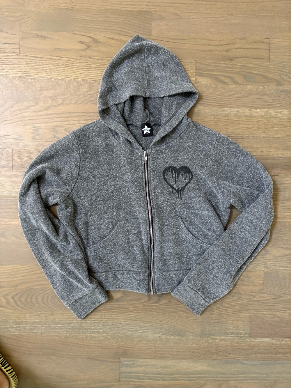 Girls' Gray Drip Heart Zip Hoodie